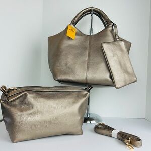 NWT 22 Tote Handbag Pebbled Tote Light Bronze Removable Strap Clutch Wristlet